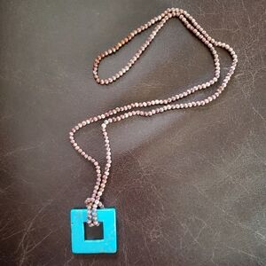Genuine Turquoise Square Pendant Necklace